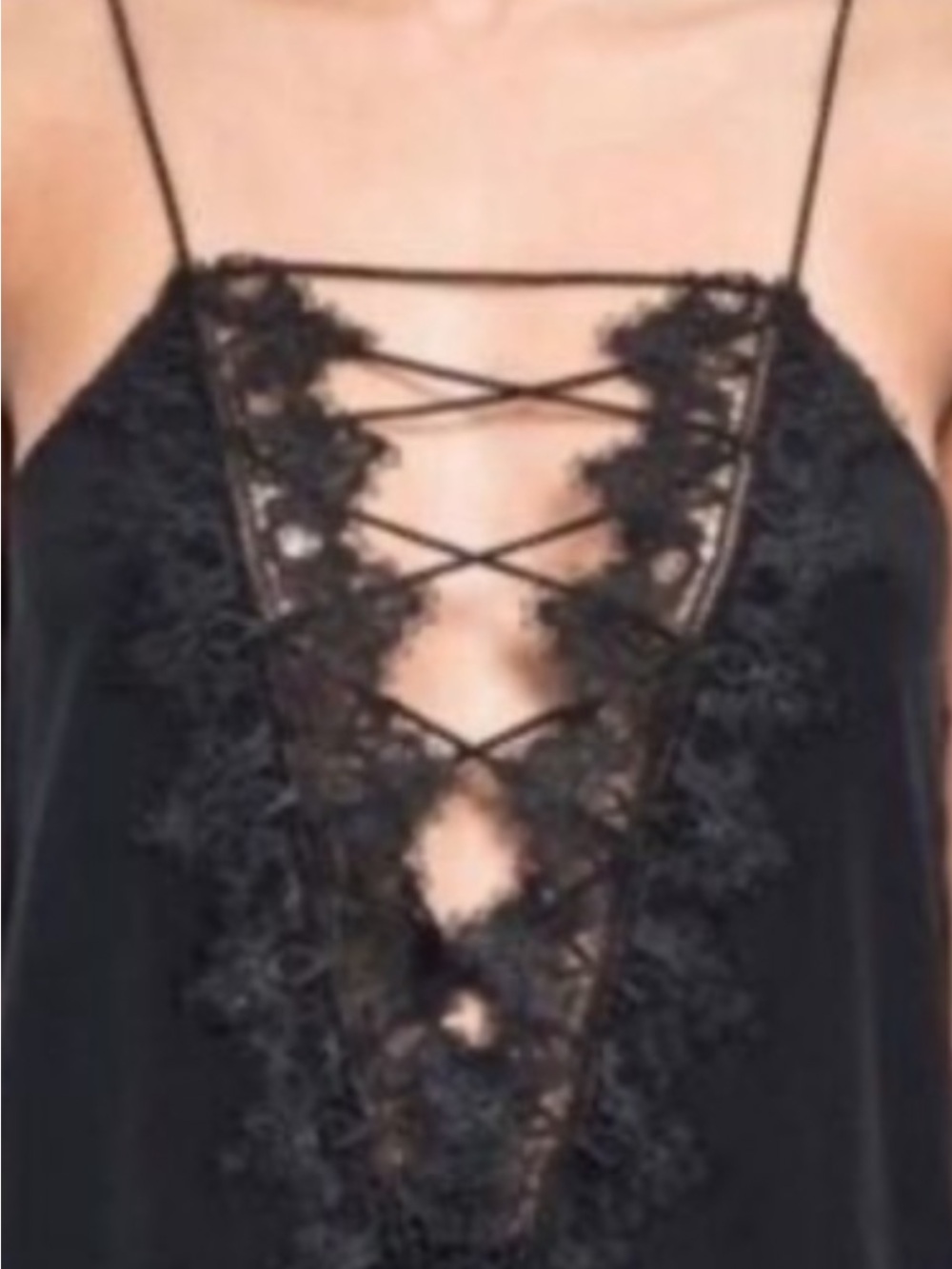 Y2K Cami NYC Black Silk Camisole M Lace Trimmed Grunge Romantic Whimsigoth